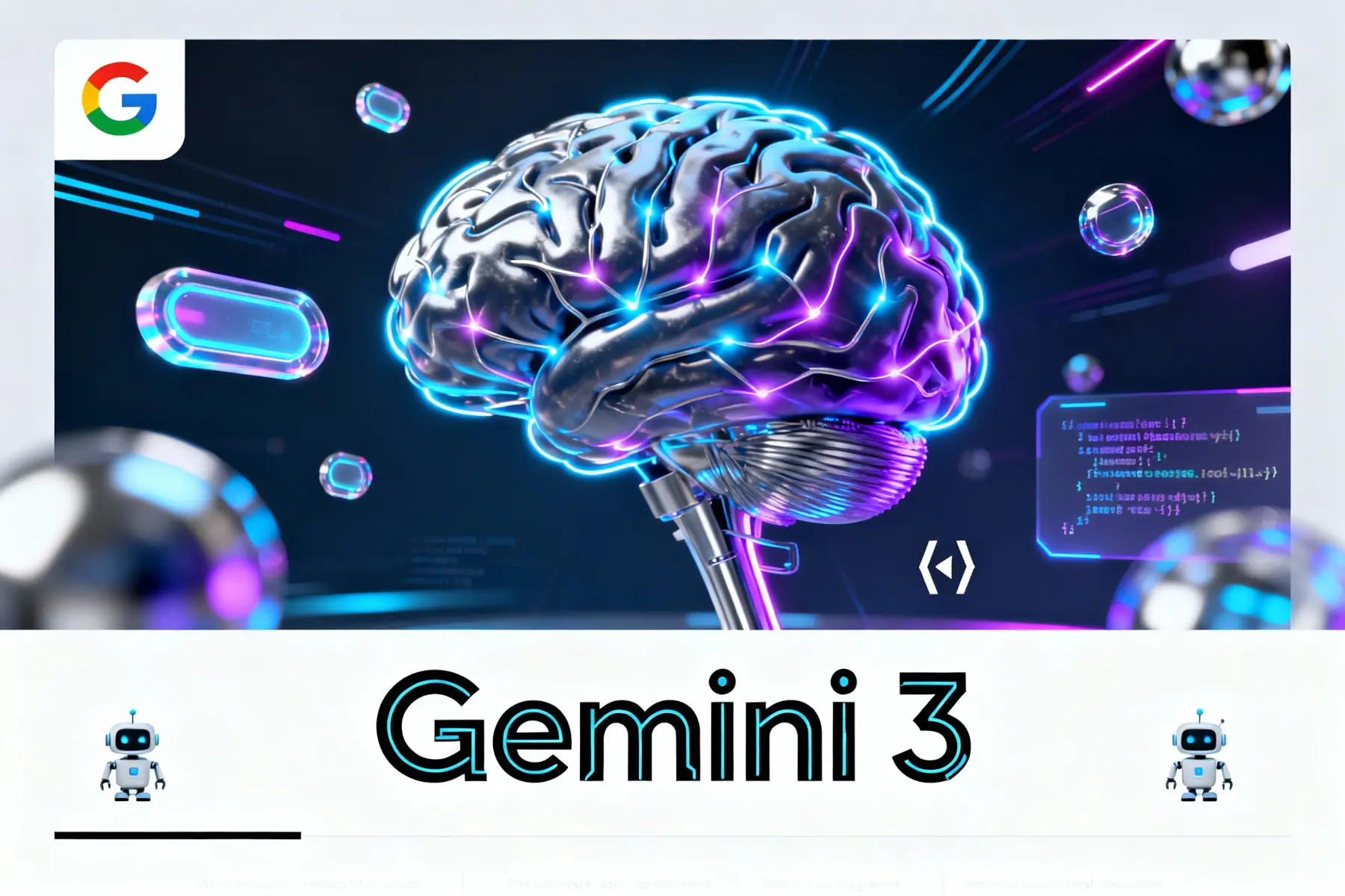 News Thumbnail - Google Gemini 3 AI launch illustration with futuristic digital interface elements and glowing neural network patterns